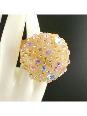 Vintage Clear Lucite Pastel Rhinestone Dome Ring Statement Chunky Size 9 Drag